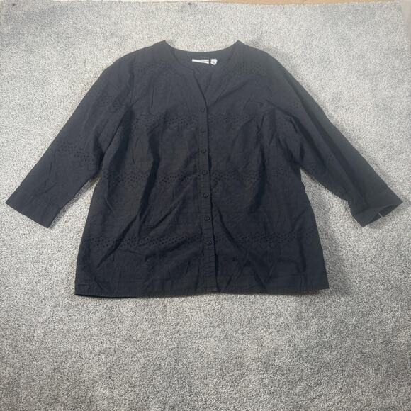 Denim&Co Tops - Denim & Co Eyelet Lace Blouse XL Embroidered Boho Cottagecore Romantic Artisan